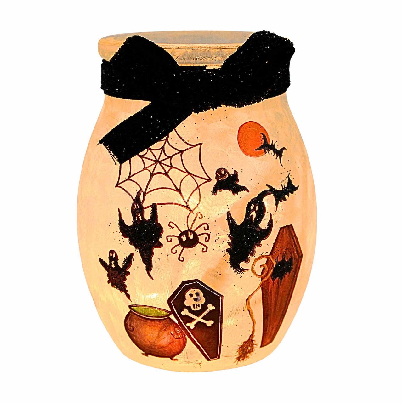 Stony Creek 4.0 Inch Spooky Season Pre-Lit Small Jar Halloween Lighted Glass Accent , Spooky Halloween Lighted